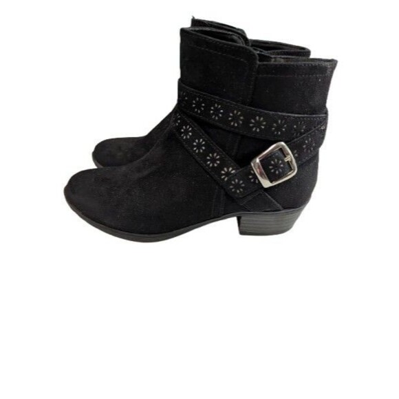SO Other - SO Samanthaa Girls Black Faux Suede Ankle Boots Size 3 Laser Cut Floral...